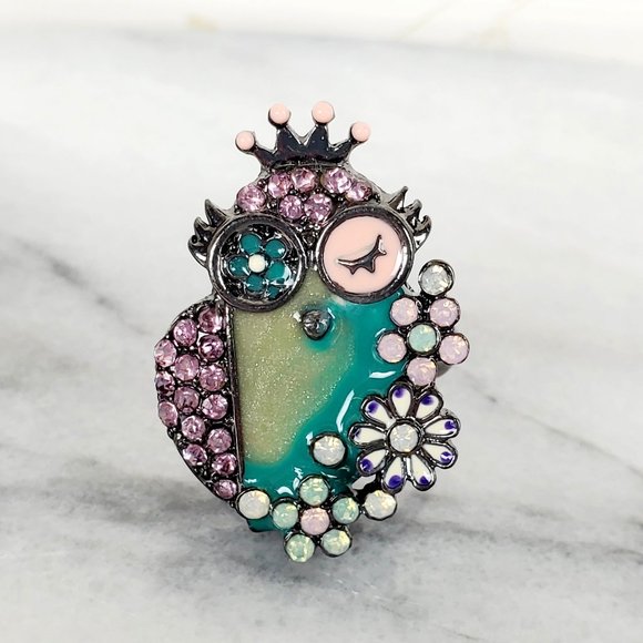 Owl Flower Ring with‎ Crystals - Picture 1 of 10